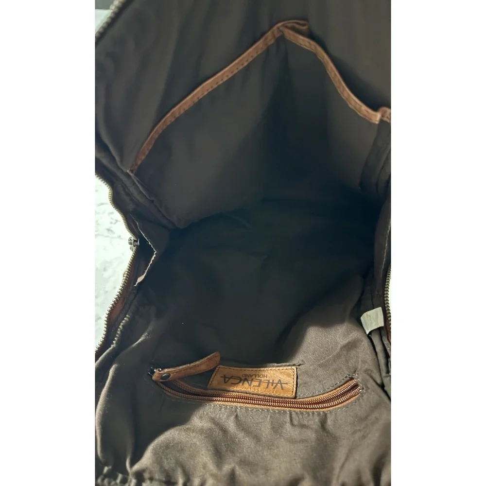 Vilenca Holland Emilia Woven Leather Backpack Cognac Brown Boho Anthropologie